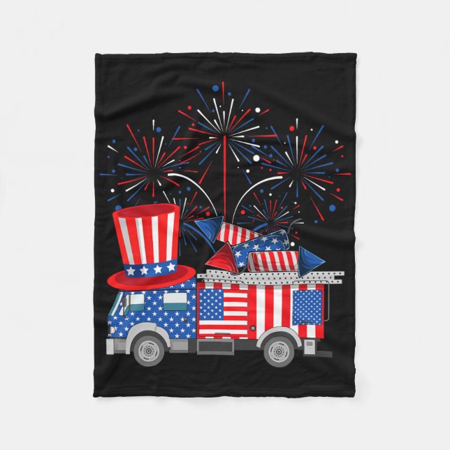 Funny Uncle Sam Firetruck And Fireworks Usa Flag 4 Fleece Blanket (Front)