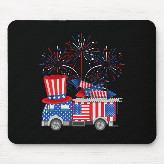 Funny Uncle Sam Firetruck And Fireworks Usa Flag 4 Mouse Pad (Front)