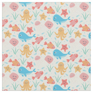 Funny Under the Sea Creatures Ocean Pattern Fabric