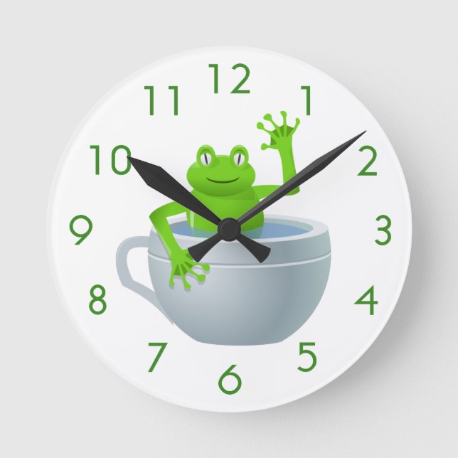 Funny Unexpected Frog in My Tea Cup Round Clock (Front)