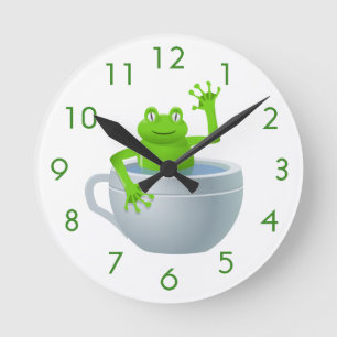 Funny Unexpected Frog in My Tea Cup Round Clock