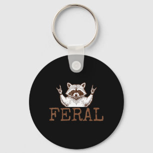 Funny Unhinged and Feral Racoon Cute Feral Girl Key Ring