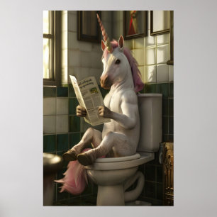 Funny Unicorn Bathroom Print, Newspaper Toilet Poster