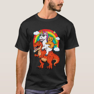 Funny Unicorn Cat Riding Dinosaur T-Rex Rainbow Sp T-Shirt