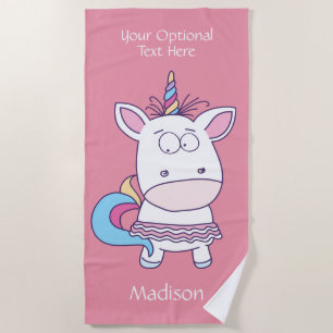 Funny Unicorn custom name & colour beach towel