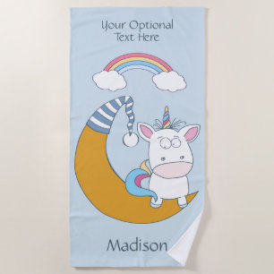 Funny Unicorn custom name & colour beach towel