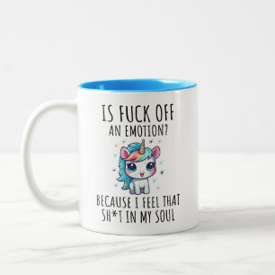 Funny Unicorn, Emotionally Exhausted Mental Health Two-Tone Coffee Mug