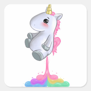 Funny Unicorn farting Rainbow Colours Fart Gift Square Sticker
