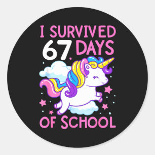 Funny Unicorn I Survived 67 Days Of School Meme Fo Classic Round Sticker