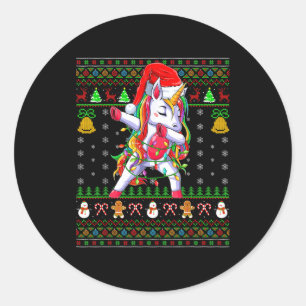 Funny Unicorn Lover Xmas Santa Hat Unicorn Ugly Ch Classic Round Sticker