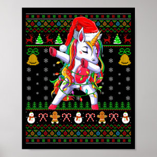 Funny Unicorn Lover Xmas Santa Hat Unicorn Ugly Ch Poster
