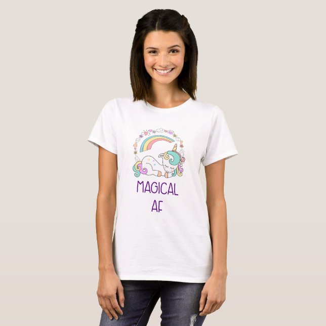 Funny Unicorn Magical AF with Girly Decorations T-Shirt (Front Full)