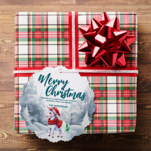 Funny Unicorn Merry Xmas tree snow Holiday  Decoration Card