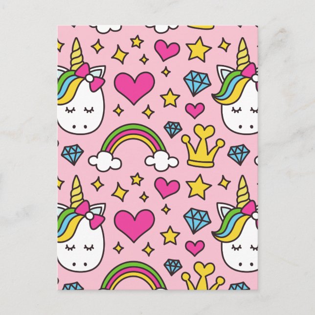 Funny Unicorn Pattern Pink Magic Horse Cute        Holiday Postcard (Front)