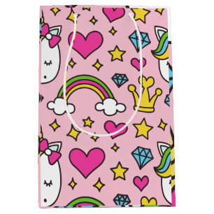 Funny Unicorn Pattern Pink Magic Horse Cute     Medium Gift Bag