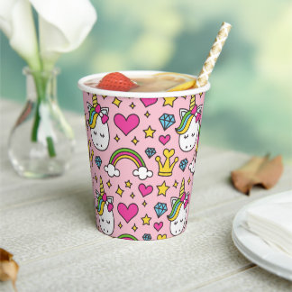 Funny Unicorn Pattern Pink Magic Horse Cute Paper Cups