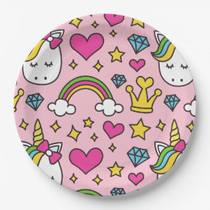 Funny Unicorn Pattern Pink Magic Horse Cute        Paper Plate