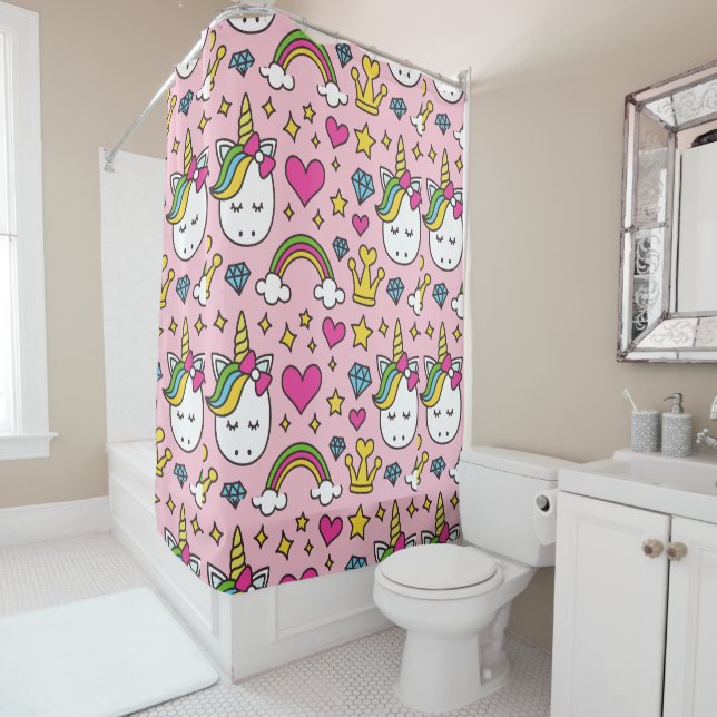 Funny Unicorn Pattern Pink Magic Horse Cute        Shower Curtain (In Situ)