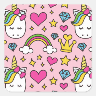Funny Unicorn Pattern Pink Magic Horse Cute  Square Sticker