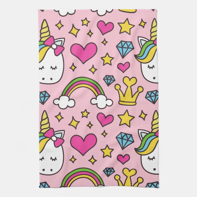Funny Unicorn Pattern Pink Magic Horse Cute        Tea Towel (Vertical)
