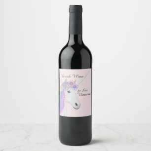 Funny Unicorn Pink Wine Label