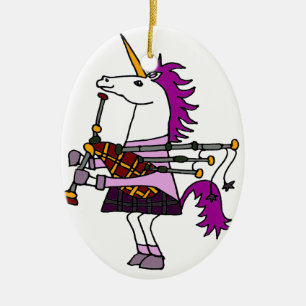 Funny Unicorn Playing Bagpipes Art Ceramic Tree Decoration