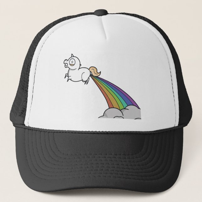 Funny Unicorn Pooping Rainbows Trucker Hat (Front)