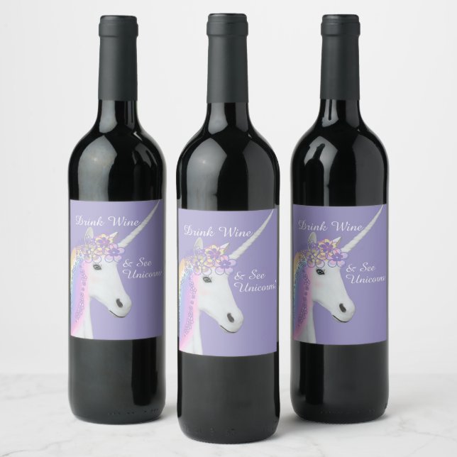 Funny Unicorn Purple Wine Label (Bottles)