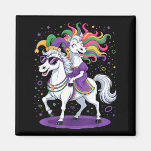 Funny Unicorn Riding Horse Jester Hat Women Men Ma Magnet