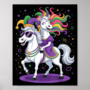 Funny Unicorn Riding Horse Jester Hat Women Men Ma Poster