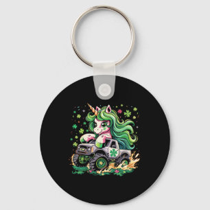 Funny Unicorn Riding Monster Truck Irish St Patric Key Ring
