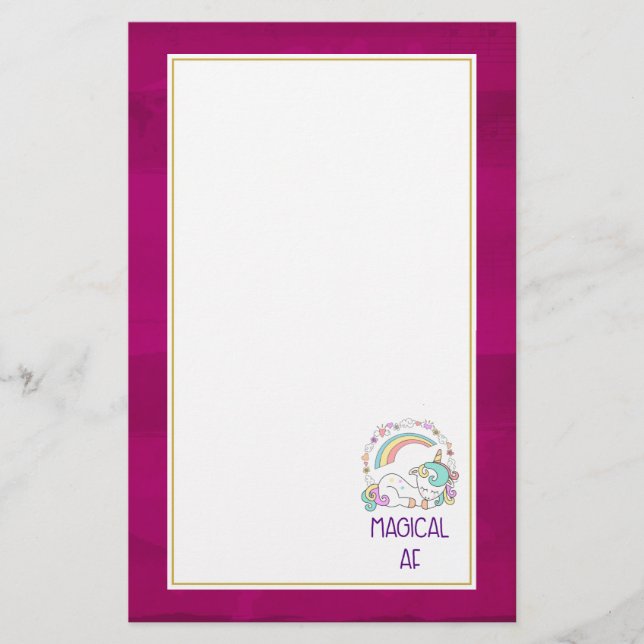 Funny Unicorn Saying Magical AF Stationery (Front)