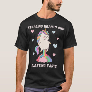 Funny Unicorn Stealing Hearts And Blasting T-Shirt