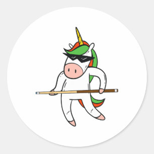 Funny Unicorn Wearing Sungles Playing Billiards Gi Classic Round Sticker