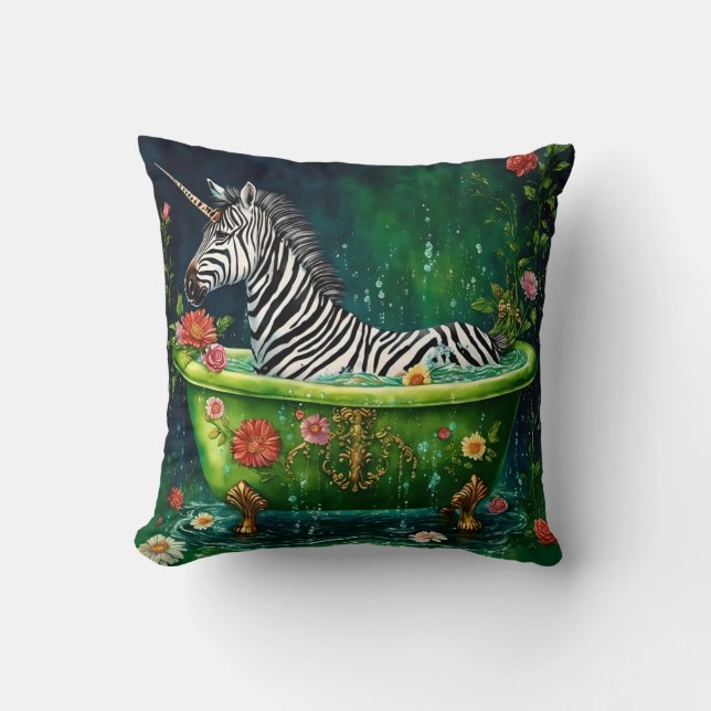 Funny Unicorn Zebra in a Bathtub Cushion (Front)