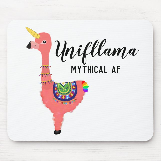 Funny Unifllama:Unicorn-Flamingo-llama Mythical AF Mouse Pad (Front)