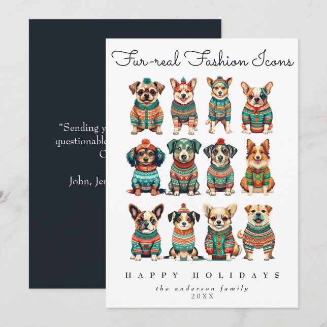 Funny Unique Christmas Humour Fashion Pet Dogs  Holiday Card (Front/Back)