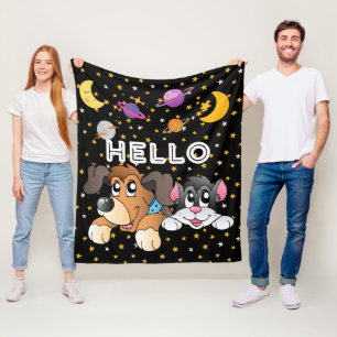 Funny universe black pattern moon stars kids fleece blanket