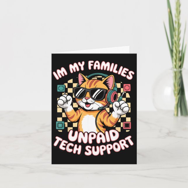 Funny unpaid tech pc support orange tabby cat game card (Front)