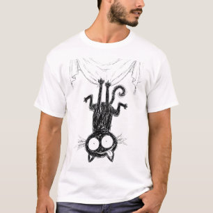 Funny Upside Down Black Cat Sketch T-Shirt