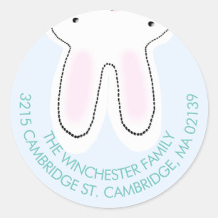 Funny upside down Easter bunny pale blue address Classic Round Sticker