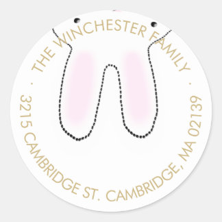 Funny upside down Easter bunny white gold address Classic Round Sticker