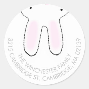 Funny upside down Easter bunny white grey address Classic Round Sticker