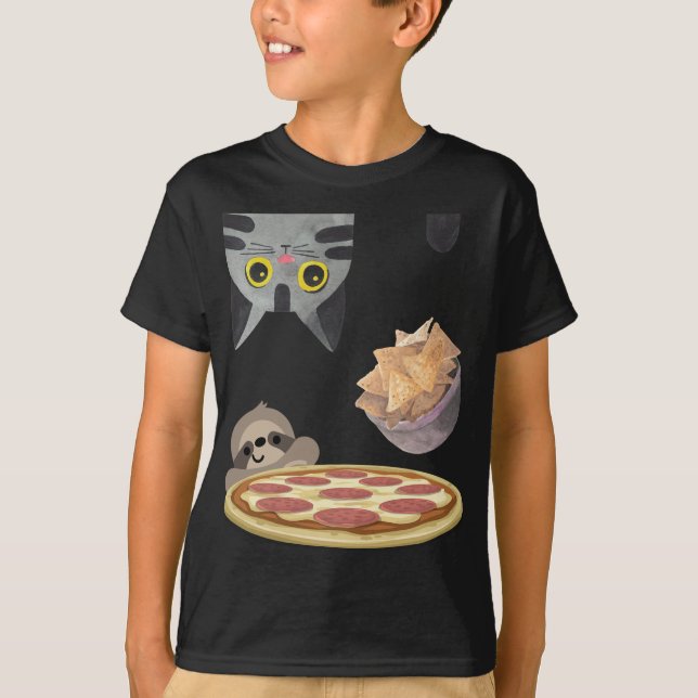 Funny Upside Down Hungry Cat Falling Chips Snack S T-Shirt (Front)