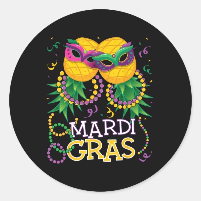 Funny Upside Down Pineapple Swinger Mardi Gras Bea Classic Round Sticker (Front)