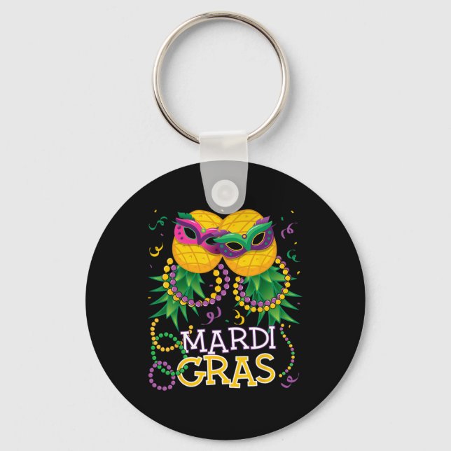 Funny Upside Down Pineapple Swinger Mardi Gras Bea Key Ring (Front)