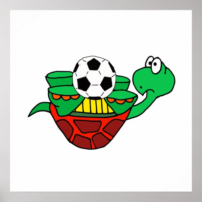 Funny Upside Down Turtle with Soccer Ball Poster (Front)