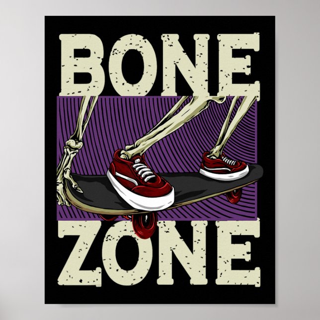 Funny Urn Skeleton Bone Zone Skateboarder Grunge T Poster (Front)