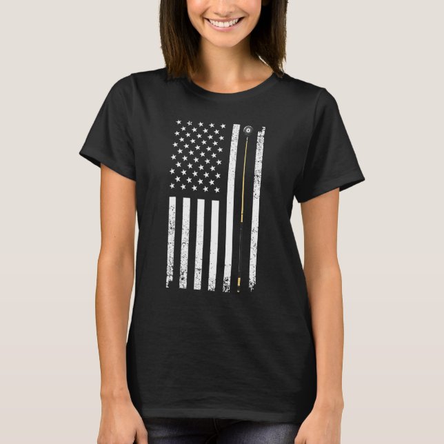 Funny US Flag Billiards Design For Men Women Billi T-Shirt (Front)