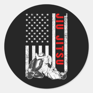 Funny US Flag Jiu Jitsu Art For Martial Arts Classic Round Sticker